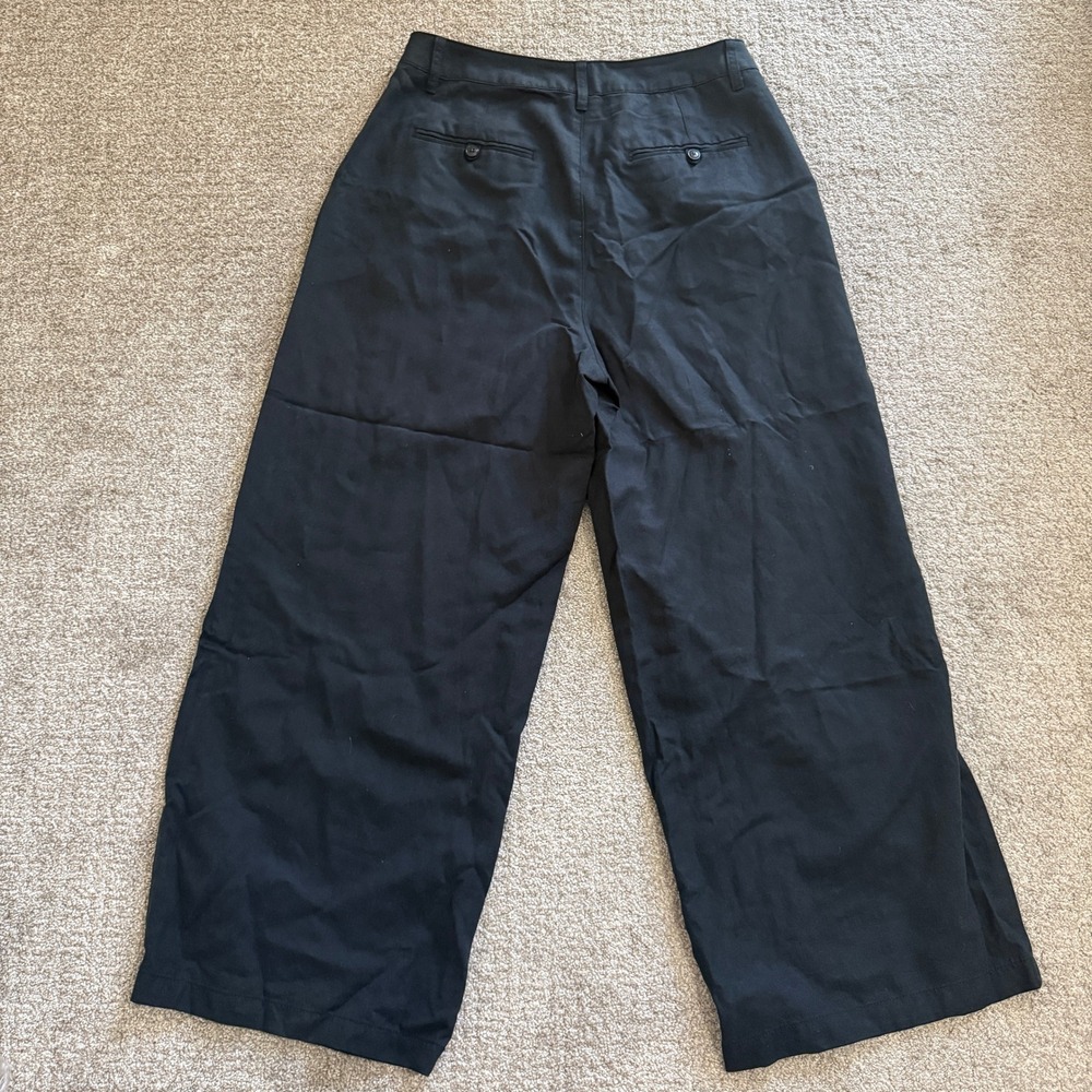 Madewell Harlow Black Wide Leg Pleated Linen Tencel Trousers Pants Size 10 Chic - Picture 10 of 11